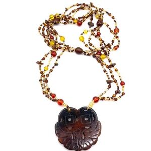 Vintage Brown Jade Multi-Strand Statement Necklace